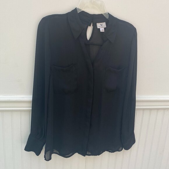 Black Sheer Worthington Blouse size Medium dress shirt - Picture 5 of 10